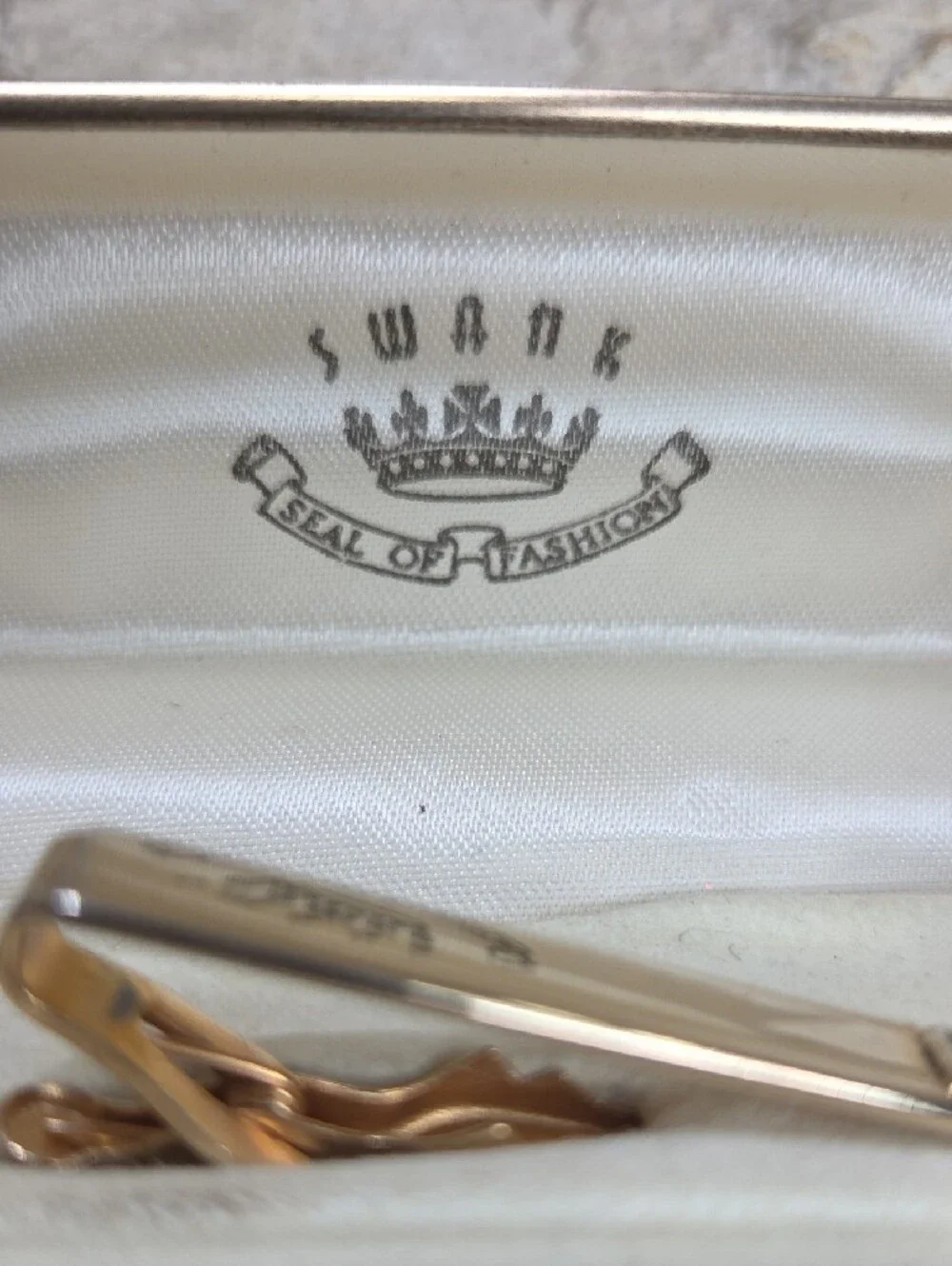 Vintage SWANK Gold-Tone Cufflink and Tie Clip Set In Box